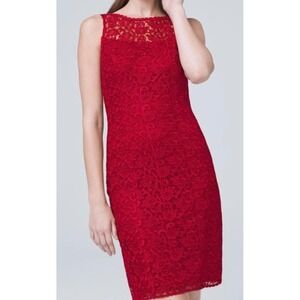 White House Black Market Red Lace Sleeveless Sheath Cocktail‎ Dress xsmall